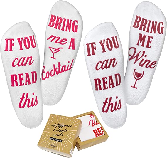 Wine Socks (2 Pack) - "If You Can Read This Bring Me A Glass Of Wine" Bonus "Cocktail" Pair, Luxury Cotton - Perfect Mothers Day Gift, Birthday, Valentines Day Or Housewarming Funny Gift For Women