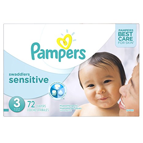 Pampers Swaddlers Sensitive Disposable Diapers Size 3, 72 Count, SUPER