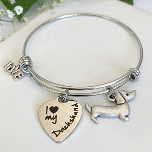 Dachshund Dog Bracelet ~ Expandable Charm Bangle for Doxie Owner ~ Pet Theme Jewelry