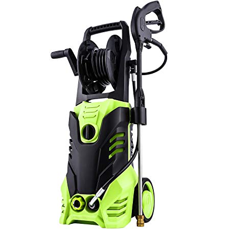 Rendio 3000 PSI Electric Pressure Washer, Pressure Washer, Professional Power Washer 5 Nozzles, 1800W Rolling Wheels, Hose Reel, 1.80 GPM