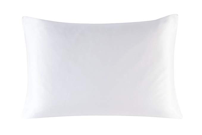 16mm Silk Pillowcase Standard Size Pillow Case Cover with Hidden Zipper Satin Underside White