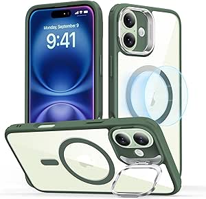 ESR for iPhone 16 Case, Camera Control Compatible with MagSafe, Military-Grade Protective Case, Built-in Stash Stand Phone Case, Scratch-Resistant Back Cover, Classic Series, Clear Green