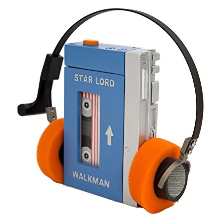 Star Lord Headphones Handmade Hi-Fi Stereo Headset Orange Ear Pad Steel Mesh Movie Walkman Cosplay with 3.5mm Jack