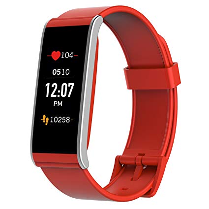 MyKronoz ZeFit4 HR Fitness Activity Tracker with Heart Rate Monitoring, Color Touchscreen & Smart Notifications - Red/Silver