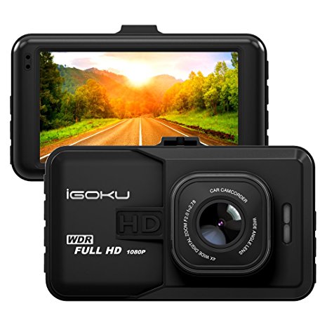 iGOKU Dash Cam Full 3.0" LCD Screen, FHD 1080P 1920x1080 DVR, 120°A  Wide Angle Dashboard Camera, G-Sensor, Night Vision, WDR, Parking Guard, Loop Recording, Car Camera Recorder 24 Hours Monitoring