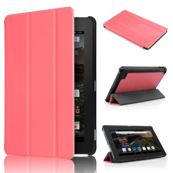Kindle New Fire 7 2015 Slim Case - Swees® Ultra Slim PU Leather Magnetic Case Cover for Amazon Kindle Fire 7 Inch 7" Tablet (Only Fit 5th Fifth Generation 2015 Release Gen 5) Italian Rose