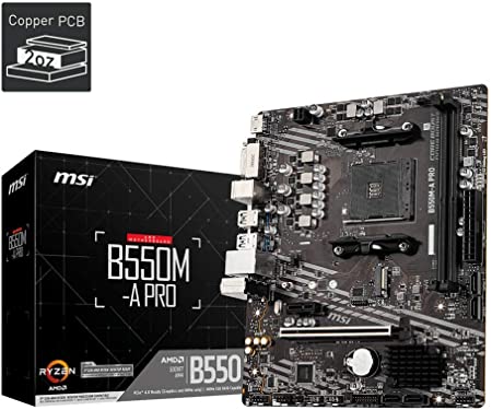 MSI B550M-A PRO ProSeries Motherboard (Support 3rd Gen AMD Ryzen, AM4, DDR4, PCIe 4.0, SATA 6Gb/s, M.2, USB 3.2 Gen 1, DVI/HDMI, Micro-ATX)