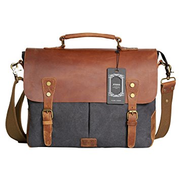 Messenger bag for men,Canvas Leather Satchel for Laptop up to 14-inch(Grey) Wowbox