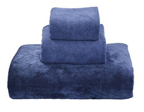 Hope Shine Microfiber Extra Large Bath Towel Set 3 Piece Bath Towel Sheet 80X150cm& Hand Towel 40X80cm& Wash Cloth 40cmX40cm (Navy Blue)