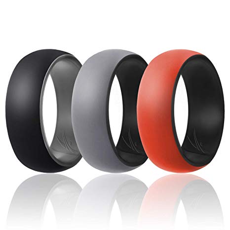 ROQ Silicone Wedding Ring for Men - Duo Collection - 3 Packs & Singles Silicone Rubber Wedding Bands - Classic Style