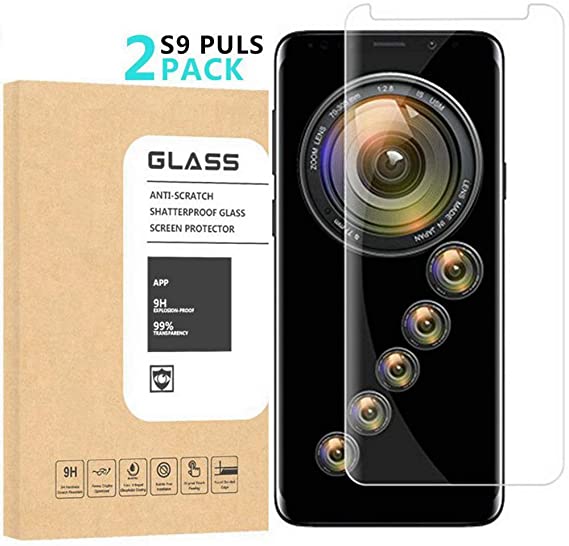 Samsung Galaxy S9 Plus Screen Protector, [2 Pack][Bubble Free][Anti-Fingerprint][9H Hardness]Premium 3D Tempered Glass For Galaxy S9 Plus