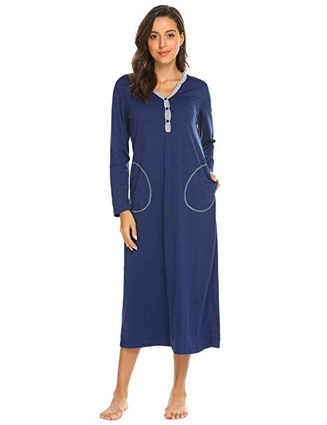 Skylin Nightgown Womens Short Sleeve Sleepwear Nightwear Soft Comfort Long Sleep Shirt Dress S-XXL