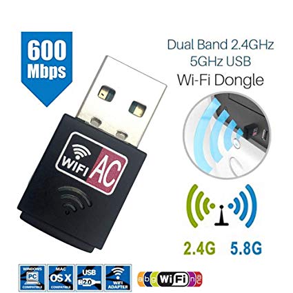 OZSTOCK® Dual Band 600Mbps 2.4GHz 5GHz USB WiFi Wireless Dongle AC600 Lan Network Adapter