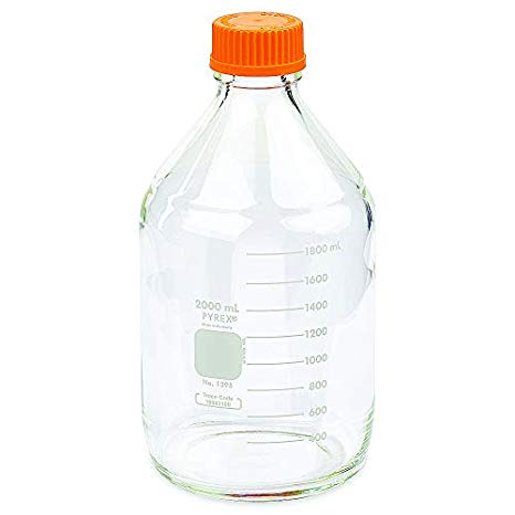 Pyrex 1395-2LCNEa 2L Round Media Storage Bottles, with GL45 Screw Cap, E, Glass