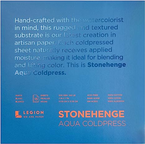 Stonehenge Aqua Watercolor Block, 140lb. Cold Press, 7x7, White, 15 Sheets (L21-SQC140WH77)
