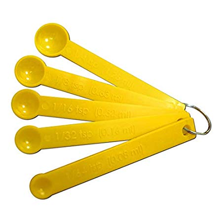 Mini Measuring Spoons - Set of 5 plastic for Dry and Liquid Ingredients - 1/64, 1/32, 1/16, 1/8 and 1/4 Teaspoon