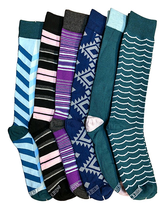 12 Pairs of Colorful Patterned Mens Dress Socks Pack, Colored Stripes Pattern Men Bulk Sock Fashion Designs