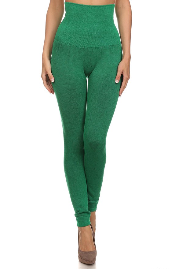 Women's High Waist Compression Top Leggings, French Terry Lining