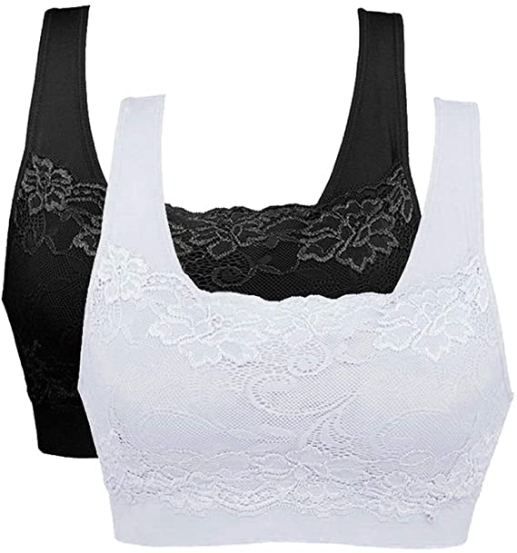 Litthing Women's Lace Sports Bra Coverage Seamless Bra Wire Free Lace Sleep Bra Comfort Bra Lace Overlay Bralette