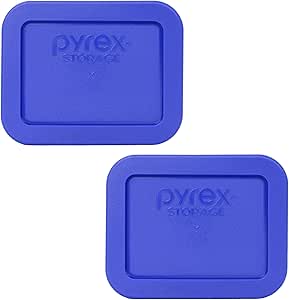 Pyrex 7213-PC 1.9 Cup Cobalt Blue Rectangle Plastic Food Storage Lid, Made in USA - 2 Pack