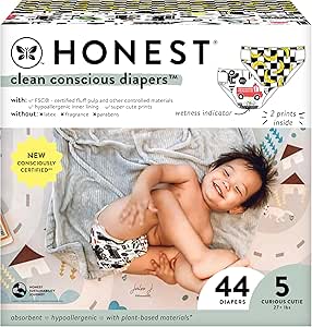 The Honest Company Clean Conscious Diapers | Plant-Based, Sustainable | Big Trucks   So Bananas | Club Box, Size 5 (27  lbs), 44 Count