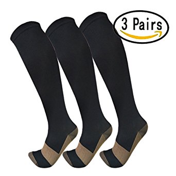 Copper Compression Socks For Men & Women(3 Pairs)- Best For Running,Athletic,Medical,Pregnancy and Travel -15-20mmHg