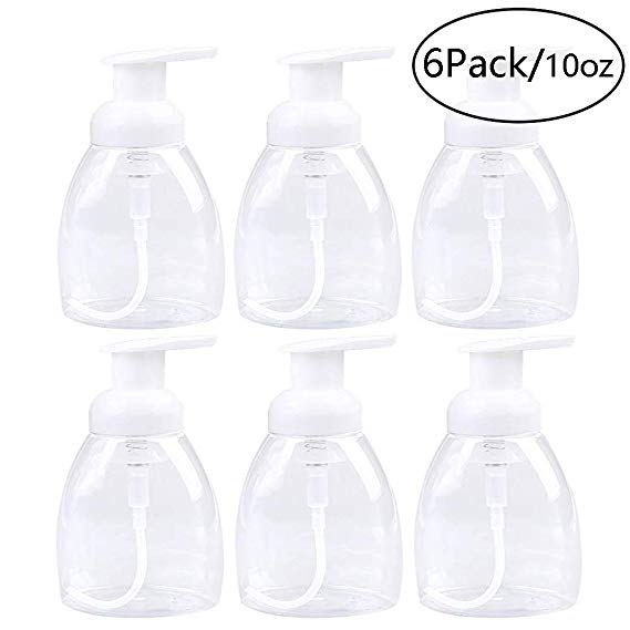 Szsrcywd 6 Pack 300ml/10oz Foaming Soap Dispensers Clear Plastic Soap Dispenser Pump Bottles,Perfect for Soap on Kitchen and Bathroom Countertops - Refillable and Eco-Friendly