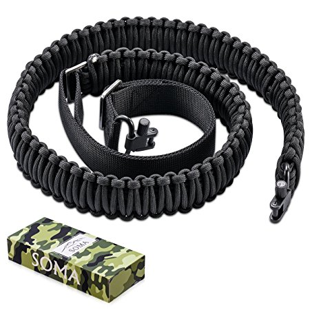 SOMA Gun Sling Paracord Rifle Sling 550lb 2 Point Adjustable Strap for Tactical Rifle or Shotgun with Swivels