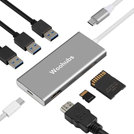 USB C HUB ，USB C to HDMI Adapter - Woohubs Multiport Adapter with 3 USB 3.0,4K HDMI, SD/TF Card,Type C Charge Port Compatible for Google Chromebook 2016/2017, and Other Type C Devices (Space Gray)