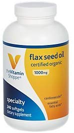 The Vitamin Shoppe Certified Organic Flax Seed Oil 1,000MG, Essential Fatty Acid That Supports Cardiovascular Health, Unrefined Pesticide Free, Cold Pressed Flax Seed Oil (240 Softgels)