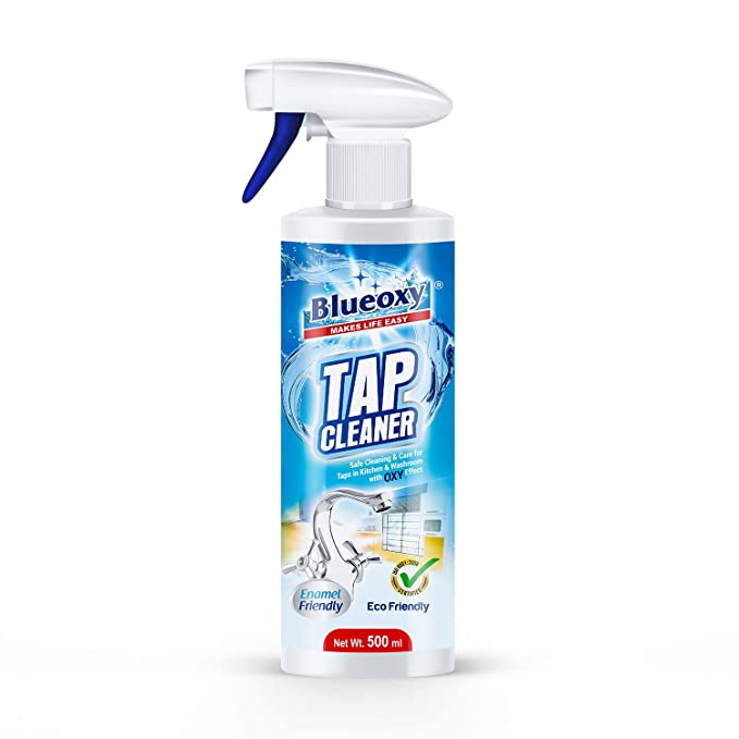 BLUEOXY Tap Cleaner & Shiner | Limescale Remover| Tub Delimer| Scale Away| Removes Oxidation| Rust, Calcium Iron Deposit| Washroom Accessories Cleaner | Ecological Formulation|500 ML| RTU Spray |QTY 2