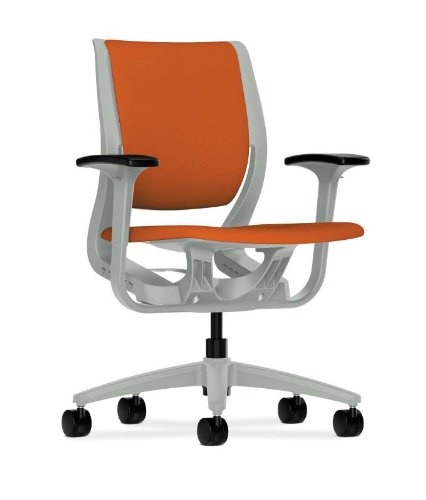 HON Purpose Mid-Back Chair with YouFit Flex Motion, Adjustable Arms, Platinum Shell and Platinum Base, Tangerine Fabric