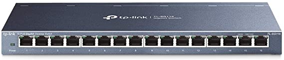 TP-Link TL-SG116 16-Port Desktop Gigabit Ethernet Switch/Hub, Ethernet Splitter, Plug & Play, no configuration required, Steel Case, Lifetime Warranty