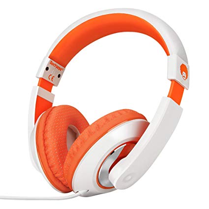 RockPapa Over Ear Stereo Headphones Earphones, for Adults Kids Childs Boys Girls, Noise Isolating, Adjustable, Heavy Deep Bass for iPhone iPod iPad MP3 MP4 Players SmartPhones Computer Music Gaming Headphone Orange & White