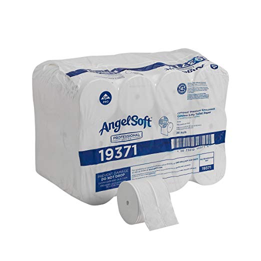 Angel Soft GPC 193-71 Professional Series Compact Premium Embossed Coreless 2, Ply Toilet Paper by GP PRO (Georgia, Pacific), 750 Sheets Per Roll, 36 Rolls Per Case, White (Pack of 36) - 19371