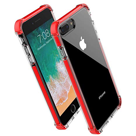 for iPhone 8 Plus case iPhone 7 Plus case,Noii Clear Hybrid Drop Protection case,[TPE Super Rubber Bumper] Shockproof case, Reinforced Edges Technology,Heavy Duty Protective Cover - Red & Light Pink