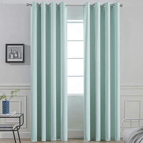 Yakamok Treatment Blackout Thermal Insulated Room Darkening Solid Grommet Curtains/Drapes for Bedroom,Bonus 2 Tie Backs Included (Aqua,52x84-inch)