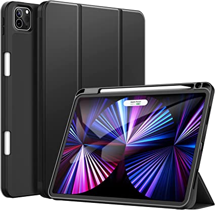 JETech Case for iPad Pro 11 Inch (2021/2020 Model) with Pencil Holder, Support 2nd Pencil Charging, Slim Tablet Cover with Soft TPU Back, Auto Wake/Sleep (Black)