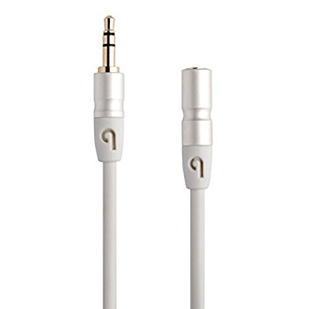 PlugLug - 3.5mm 8 FT Premium Auxiliary Audio Cable (White) - Male to Female for Headphones, iPods, iPhones, iPads, Home / Car Stereos and More