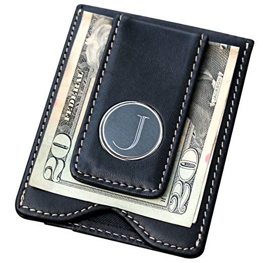 Custom Personalized Black Leather Money Clip Credit Card Holder Wallet Combo - Groomsmen Fathers Day Gift