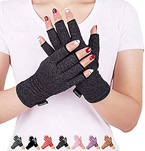 Arthritis Compression Gloves Relieve Pain from Rheumatoid, RSI,Carpal Tunnel, Hand Gloves Fingerless for Computer Typing and Dailywork, Support for Hands and Joints (Black, Small)
