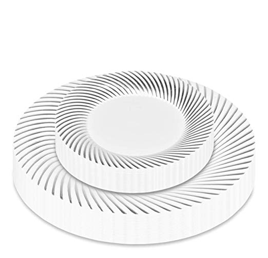 50-Piece Elegant Plastic Plates Set Service for 25 Disposable Plates Combo Include: 25 Dinner Plates & 25 Salad Plates for Weddings, Parties, Catering & Everyday Use (Silver Swirl) -Stock Your Home