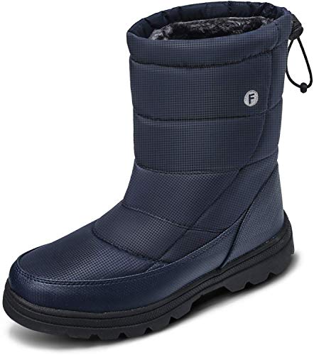 soouops Women's Men's Winter Flat Snow Boots Waterproof Fur Ankle Warm Shoes