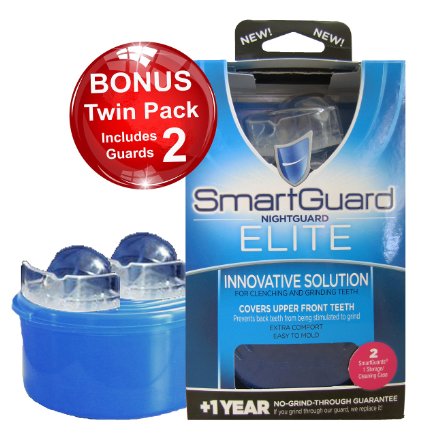Mouth Guard for Teeth Grinding - 2 SMARTGUARD ELITE Mouthguards - Dental night Splint protector Custom Occlusal Bite nightguard for Bruxism - Jaw Clenching Relief Mouthpiece - 1 YEAR 100 Guarantee