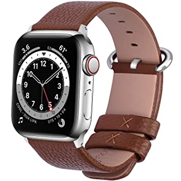 Fullmosa Compatible Apple Watch Strap 42mm 38mm 40mm 44mm Calf Leather Compatible iWatch Band/Strap Compatible Apple Watch Series SE 6 5 4 3 2 1, 42mm 44mm Brown (Watch Not Included)