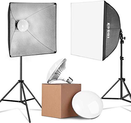 ESDDI Update 900W LED Photography Softbox Lighting Kit 20x20 Inch Photo Studio Equipment with E27 Socket and 2x5500K Instant Brightness Energy Saving Lighting Bulbs