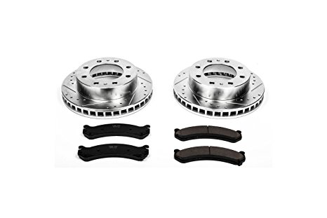 Power Stop K2020 Front Ceramic Brake Pad and Cross Drilled/Slotted Combo Rotor One-Click Brake Kit