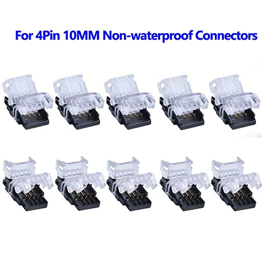 SUPERNIGHT 10 Pack 4 Pin LED Connector for Non-Waterproof 10mm RGB 5050 5630 LED Strip Lights, Strip to Wire Quick Connection Without Stripping Wire