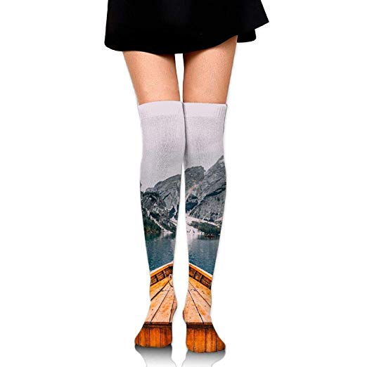 Kyliel Over the Knee Thigh High Socks,Lake Mountain Travel Print High Boot Stockings Cotton Leg Warmers