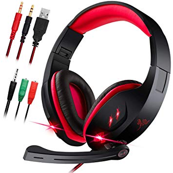 Gaming Headset with Microphone for Laptop,PC,PS4,Xbox ONE.maxin 3.5mm Wired Gaming Headphones with Noise Cancelling Volume Control Stereo Sound - Black and Red